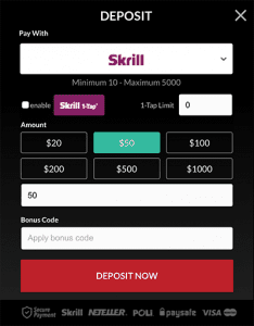 Skrill deposits supported at online gambling sites